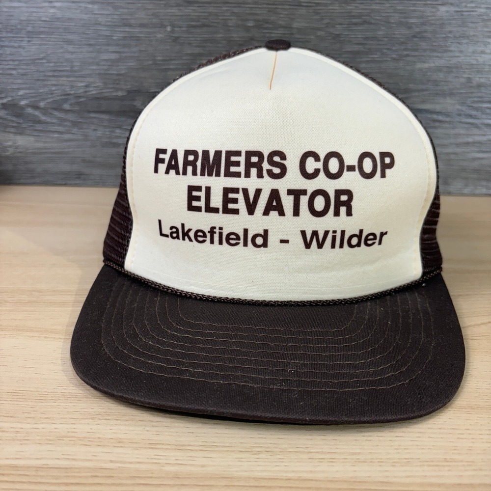 Vintage Lakefield Minnesota‎ Hat Cap Snapback Brown Trucker Wilder Farmers Co Op